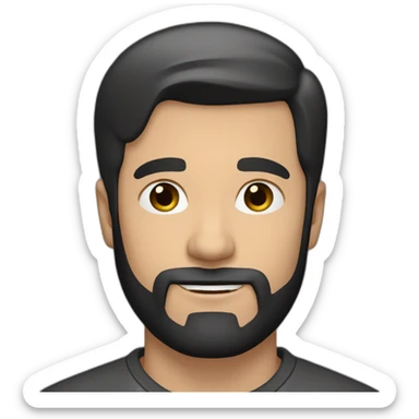 White Man 35 year, Black straight hair combed to the side, soft beard, big ears, chin, black eyes, wearin a long sleeve shirt sticker