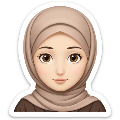 cute hijabi with white skin, brown eyes, flowy hijab, round face, minimal details sticker