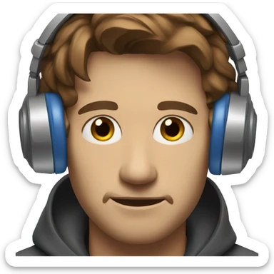 Man with blue eyes and brown hair listening to music on headphones.  sticker