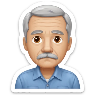 Old man with gray hair and mustache and working shirt a little sad sticker