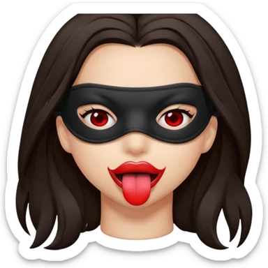 woman with dark brown hair wearing black blind fold completely covering her eyes. tongue out sticker