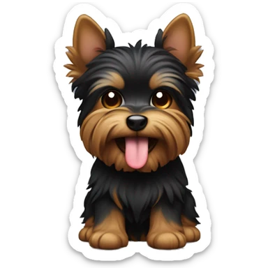 black and brown yorkshire with the tongue and a gift sticker