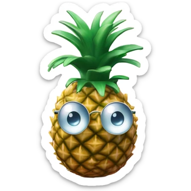 3D elegant pineapple🍍  with big shiny eyes 👀 pineapple holds mirror with its reflection 🪞🍍 sticker