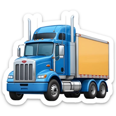 blue Peterbilt truck hauling a trailer, front angle, emoji style sticker