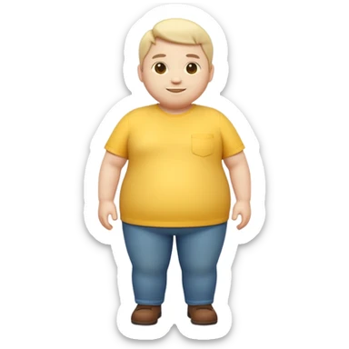 A 3D emoji in iOS emoji aesthetic style of a chubby full-body person standing upright, with round belly, soft features, and a cheerful smile. Glossy texture, bright lighting, minimal white background, friendly and expressive design. sticker