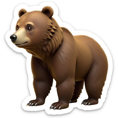 cinematic-[grizzly bear]-realistic-full-body-standing on all fours-emoji,-tail-tucked-close,-head-tilted-dramatically,-thick-[dark brown]-fur,-simplified-yet-realistic-focused-features,-highly-detailed,-glowing-with-an-almost-sarcastic-glow sticker