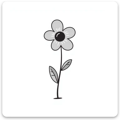 a single flower with petals, stem, and leaves in pastel colors dd9fb0, ffc6d3, a3bfc9, c4bee2, f1b091, detailed hand-drawn doodle style sticker