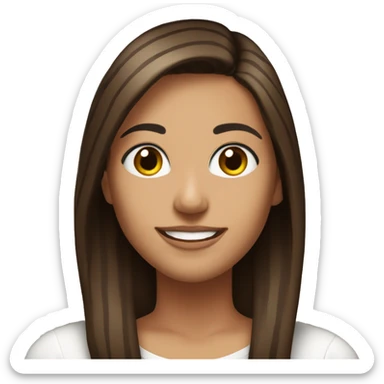 Portrait of an adult girl, tanned skin, dark long straight brown hair, dark eyes, smiling, wearing a white long sleeve with thin horizontal stripes. sticker