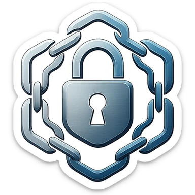 stylized secure blockchain logo with padlock integrated with chain links sticker