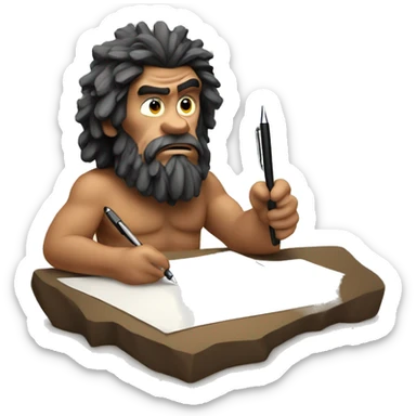 caveman with a pen looking pensively at piece of paper sticker