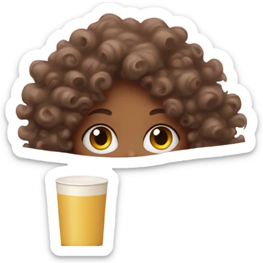 girl with curly hair inside a light pink blanket sipping match eyes opened sticker