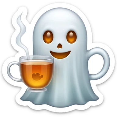 Ghost emoji holding a cup of tea sticker