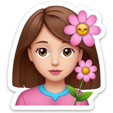 Ein braunhaariges Mädchen (glatte Haare ) mit einen Blume hinter dem ohr sticker