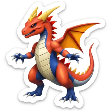 Handsome cool badass edgy Charmeleon-Latias-Garchomp-Giratina-Pokémon-Fakémon-fusion-hybrid-creature, full body sticker
