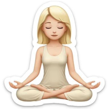 A blonde woman meditating in an ivory-colored dress sticker