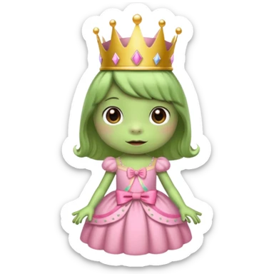 frog with short bangs with a crown pink bow and pink princess dress sticker