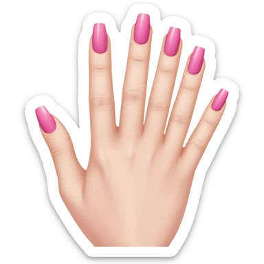  pink close-up of a hand with beautifully manicured nails, glossy pink nail polish, elegant nail shape, soft lighting and shadows, realistic style, sticker