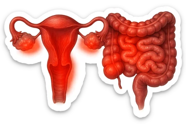utero umano anatomico iperrealistico e intestino umano anatomico iperrealistico hanno in comune il dolore e l'infiammazione, rendi bene il collegamento tra i due organi doloranti sticker
