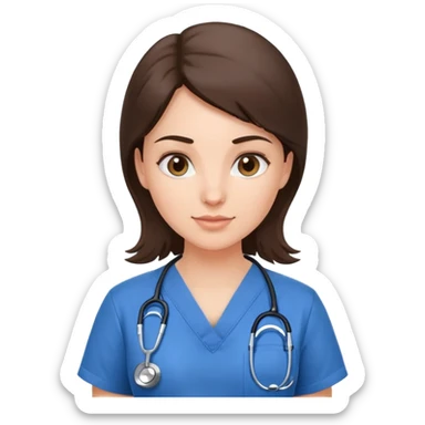 Heavy set Brunette in scrubs with a stethoscope sticker