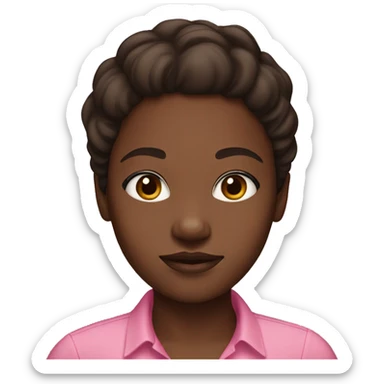 African American Girl with medium 4c dark brown hair with a pink shirt and brown eyes sticker