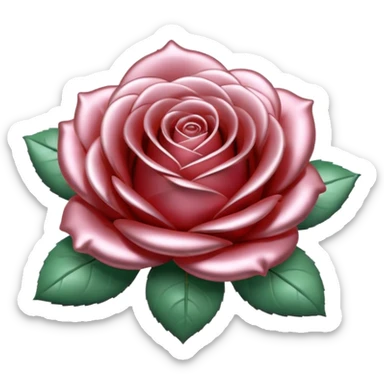 A rose emoji made of liquid silver metal, smooth metallic petals, reflective chrome surface, soft gradients, elegant shape, minimalistic iOS emoji style, centered, clean white background, realistic highlights, no text sticker
