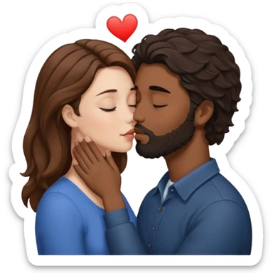 White woman with brown hair with eyes closed kissing the forehead of brown man with black wavy hair (has a a beard with his eyes closed too) sticker