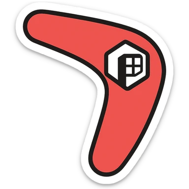 boomerang with Microsoft Power Pages logo, playful and clean, red and white color palette icon sticker