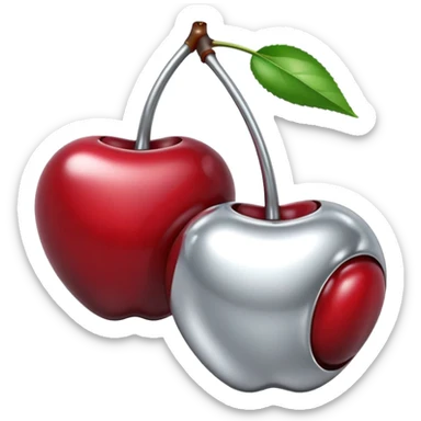 A pair of cherries emoji made of liquid silver chrome, smooth rounded shapes, glossy metallic surface, subtle sensual vibe, luxury sexy aesthetic, iOS emoji style, centered, clean white background sticker