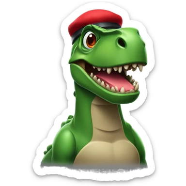 Mad Green Trex wearing red beret and eyeglasses  sticker