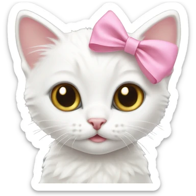 white kitten wearing pink bow  sticker