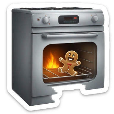 Oven with scared gingerbread man trying to escape  sticker