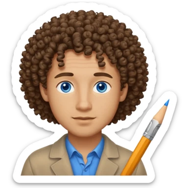 un professeur d'arts plastiques homme métisse aux cheveux bouclés et les yeux bleus sticker