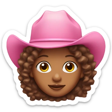 Brown girl with long brown curly hair with a pink cowgirl hat  sticker