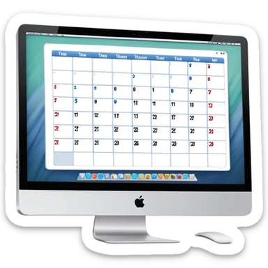 front view of an iMac with a single day-calendar on the screen, vertical list of hours on the left, horizontal rows for client slots, some slots marked as booked sticker
