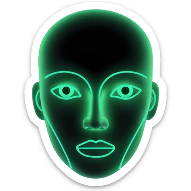 Minimalist futuristic AI avatar — clean glowing outline of a humanoid face, half-abstract with light reflections. sticker