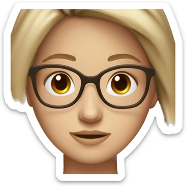 create a white girl rolling her eyes with dark blonde hair to her shoulders with grey eyes and big brown square-ish glasses  sticker