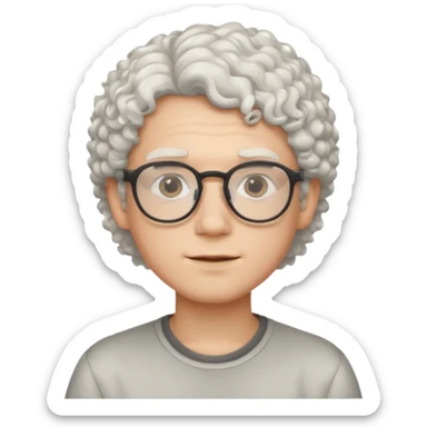 young slim face boy with curly white hair and glasses sticker