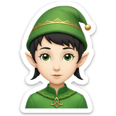 elf with short black hair and green hat sticker