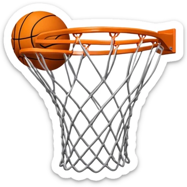 A close-up of a basketball hoop with the ball swishing through the net, captured mid-air. The background emphasizes the tension and excitement of the moment, with the rim and net in sharp focus, showcasing the precision and skill of the sport. sticker