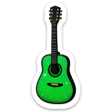 Realistic neon green to black acoustic guitar with sparkly shiny glitter and diamonds on it. sticker