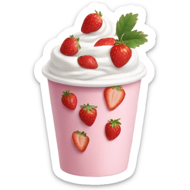 Strawberries and pink cream in a cup sticker