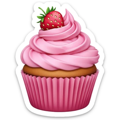 cupcake with pink icing and strawberry sticker