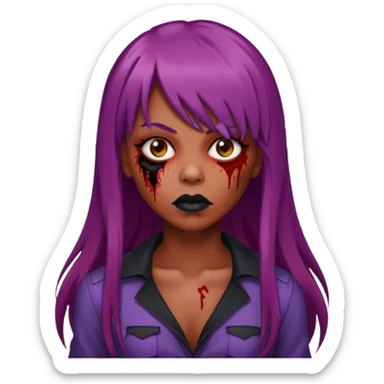 vampira gótica parda zumbi de cabelo longo e vermelho quase roxo e franja e roupa com decote e batom preto sticker