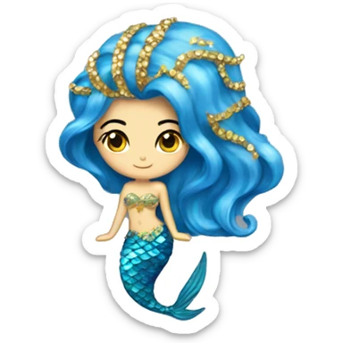 bejeweled blue and gold mermaid emoji sticker