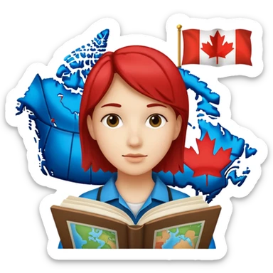 A person studying with a map of Canada in the background sticker