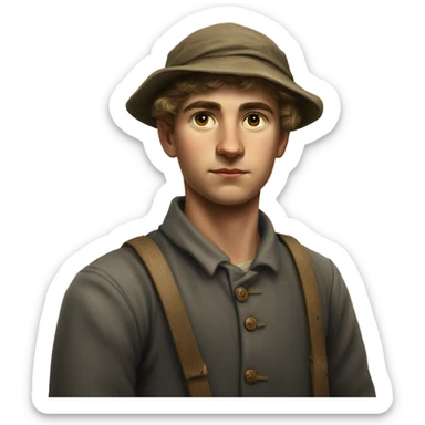 young peasant men during the 1917 revolution in Russia photorealistic serious sticker