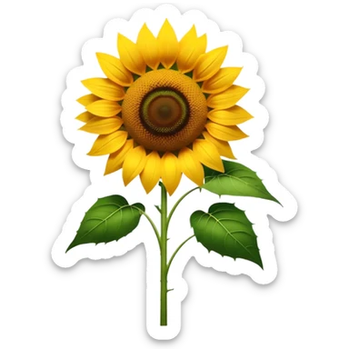 Cinematic Realistic Sunflower Emoji, Tall and bright, with a large, golden-yellow blossom facing the sun, its broad, textured petals surrounding a dark center. The sturdy green stalks and leaves frame the vibrant flower, while a gentle breeze causes the petals to sway. Soft glowing outline, capturing the essence of sunshine and warmth in a cheerful, towering sunflower! sticker