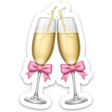2 champagne flutes clinking with pink bows on both glasses sticker