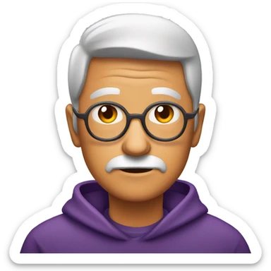 senior triste com roupa laranja e roxo sticker