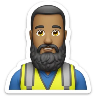 Ikea manager blue eyes beard with laptop and yellow security vest sticker